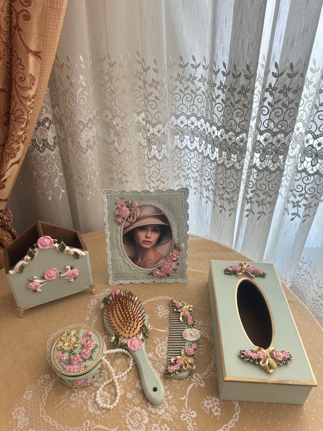 ست میز آرایش سبز پاستیلی